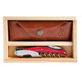 Laguiole Millesime  Corkscrew Set w/Red Marble Acrylic Handle & Leather Pouch